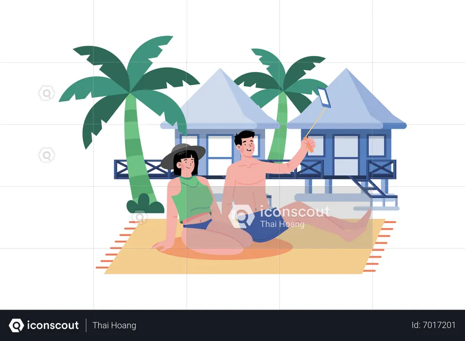 Casal escolhe um resort tranquilo para relaxar  Ilustração