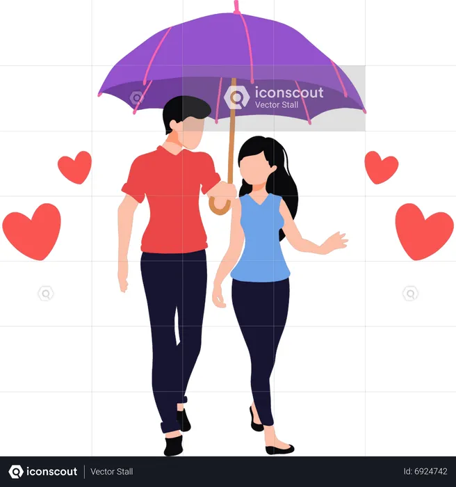 Casal está andando com um guarda-chuva  Ilustração