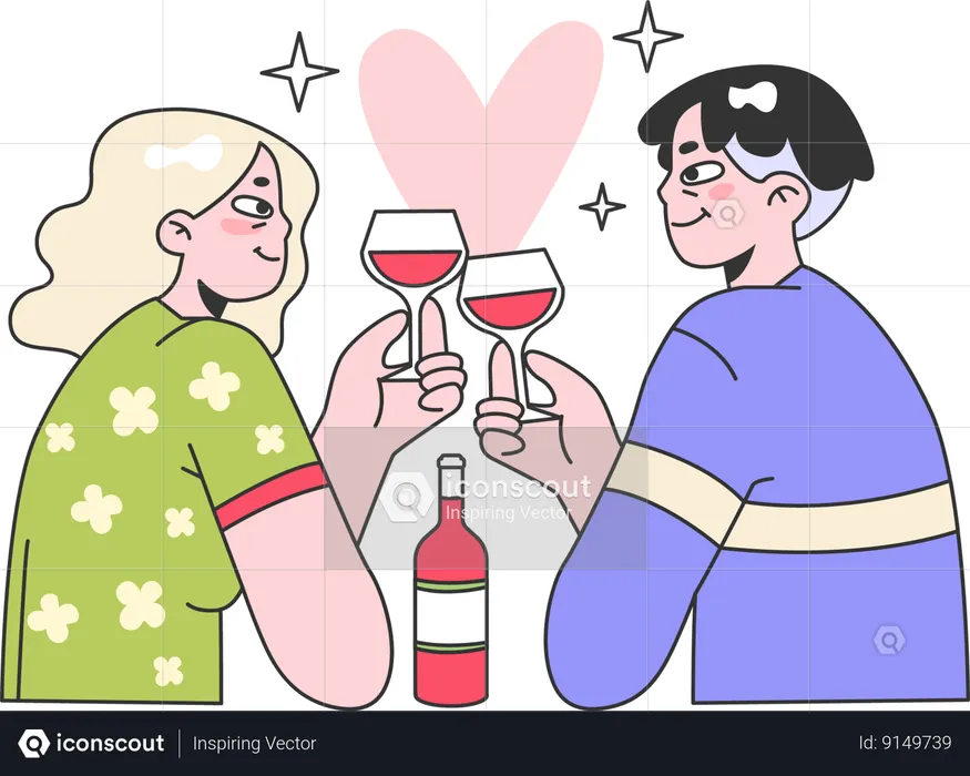 Casal está comemorando seu aniversário de casamento  Ilustração