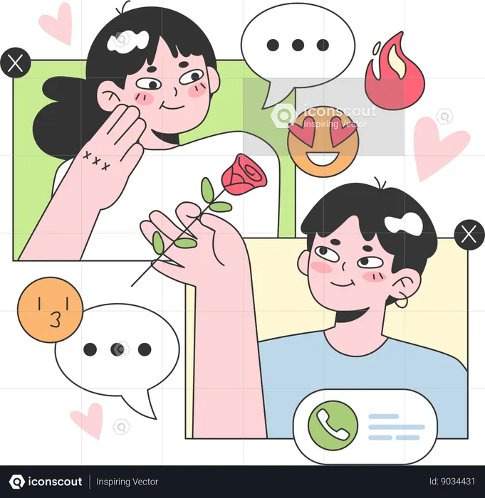 Casal está namorando virtualmente  Ilustração