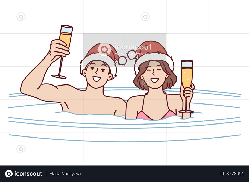 Casal está curtindo na piscina  Ilustração