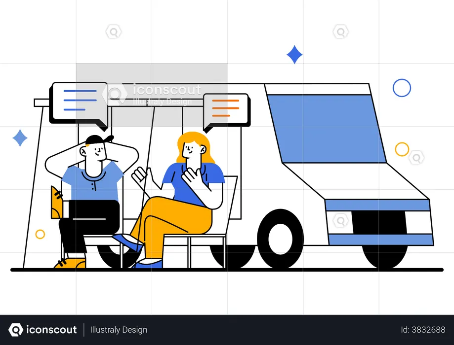 Casal fazendo acampamento  Ilustração