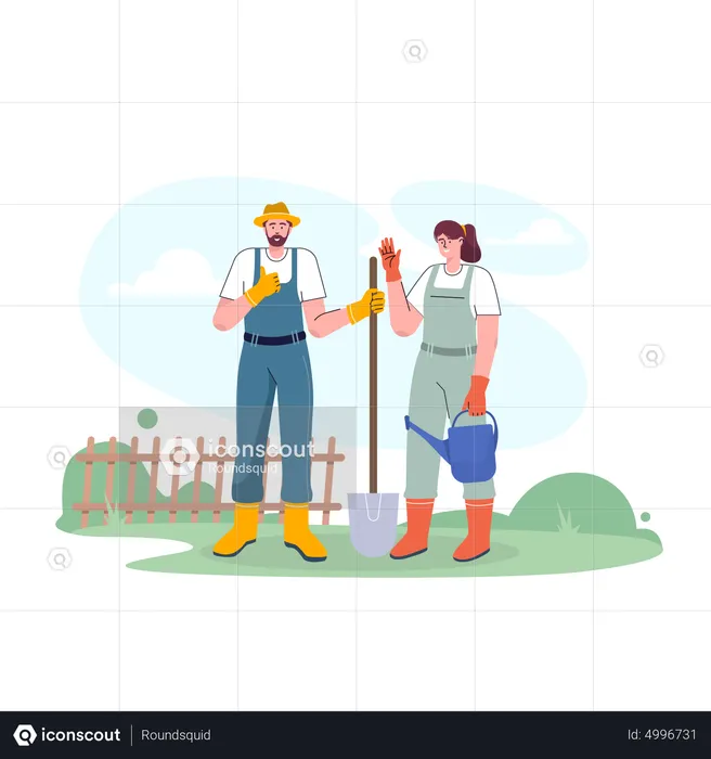 Casal fazendo atividade agrícola  Ilustração