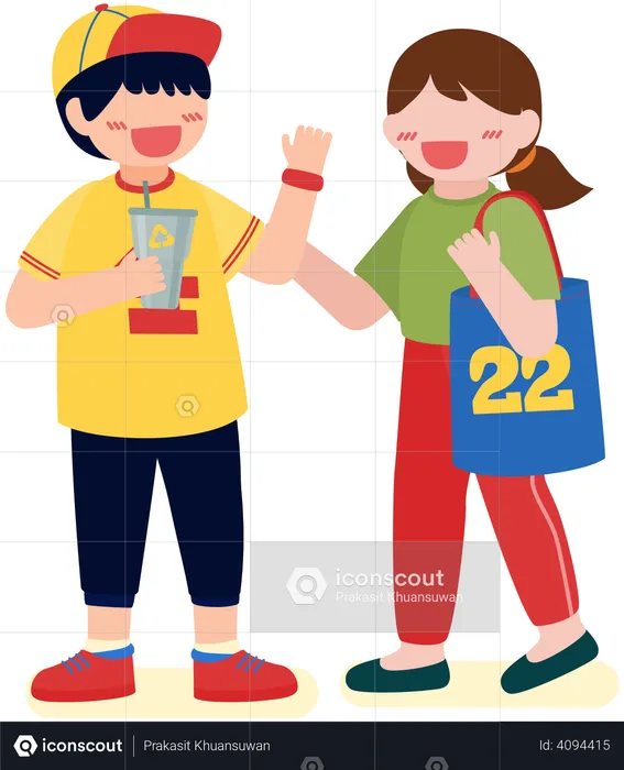 Casal fazendo compras com sacola reciclável  Ilustração