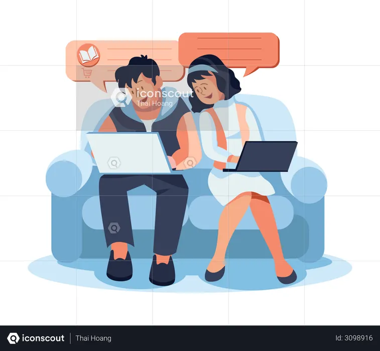 Casal fazendo compras online  Ilustração