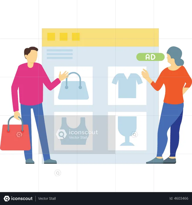 Casal fazendo compras online  Ilustração