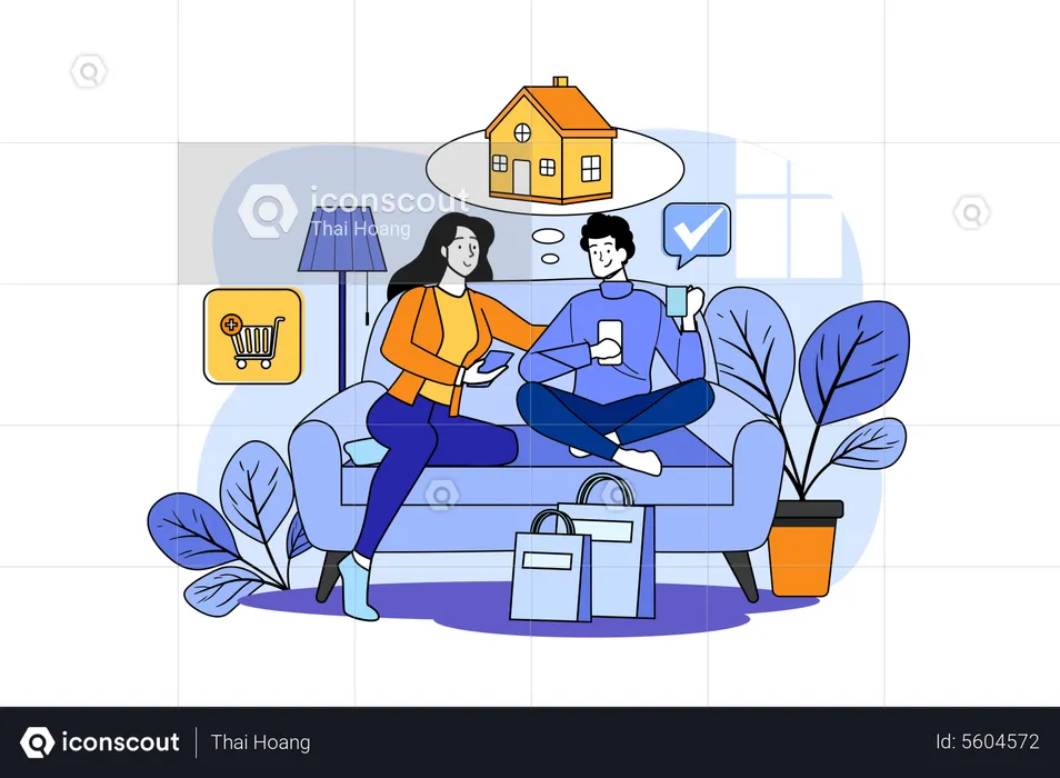 Casal fazendo compras online  Ilustração