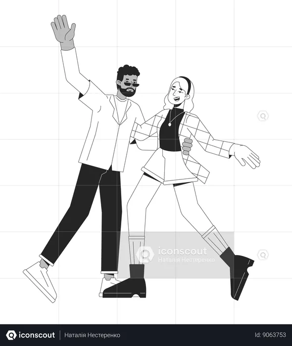 Casal feliz está dançando  Ilustração