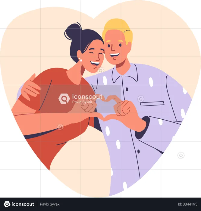 Casal feliz mostrando sinal de coração  Ilustração