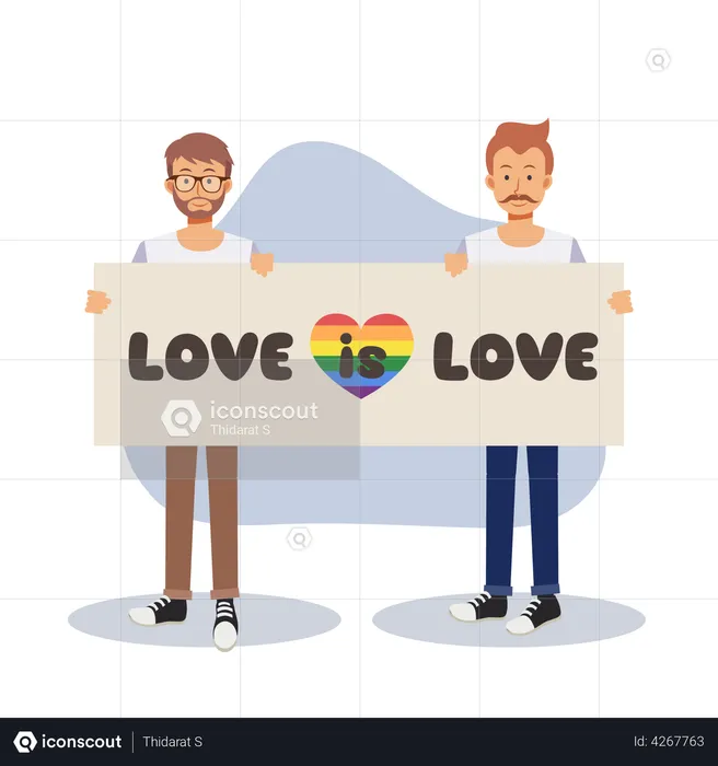 Casal gay segurando amor é quadro de amor  Ilustração