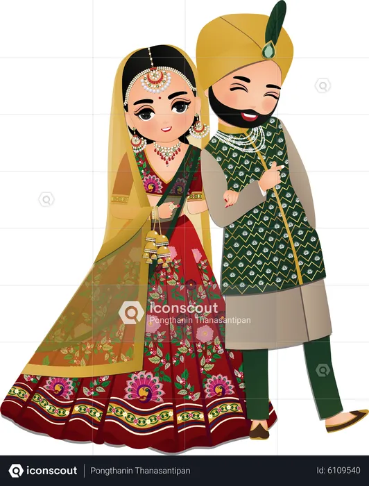 Casal hindu em trajes tradicionais indianos  Ilustração