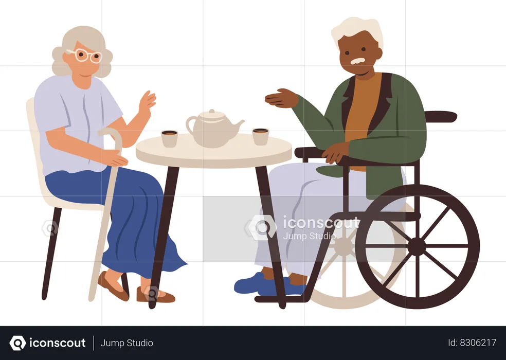 Casal de idosos tomando café  Ilustração