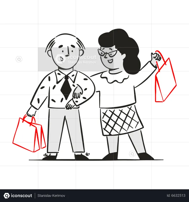 Casal indo às compras  Ilustração