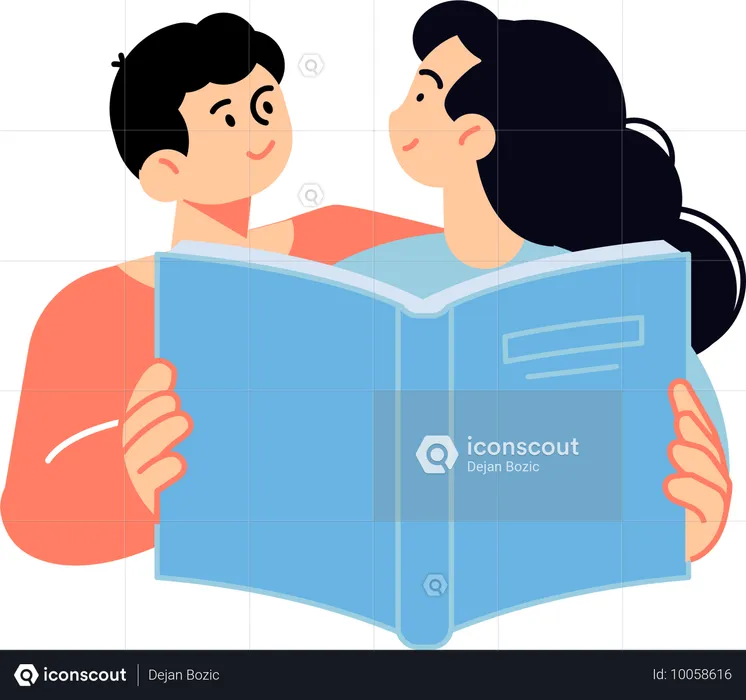 Casal lendo livro de história de amor  Ilustração