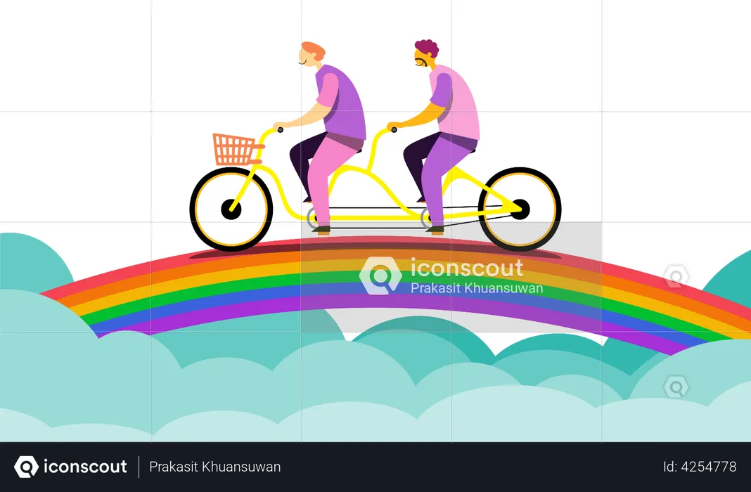 Casal LGBTQ andando de bicicleta  Ilustração