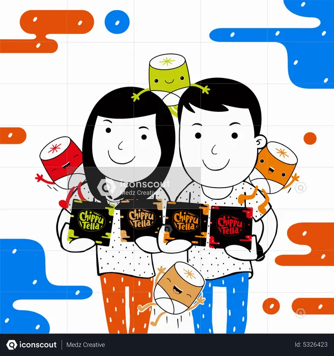 Casal mostrando produto  Ilustração