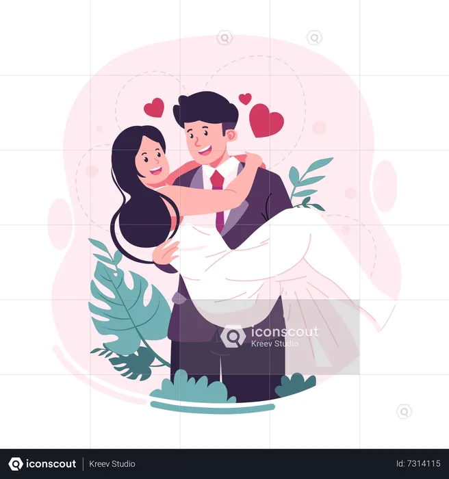 Casal no dia do casamento  Ilustração