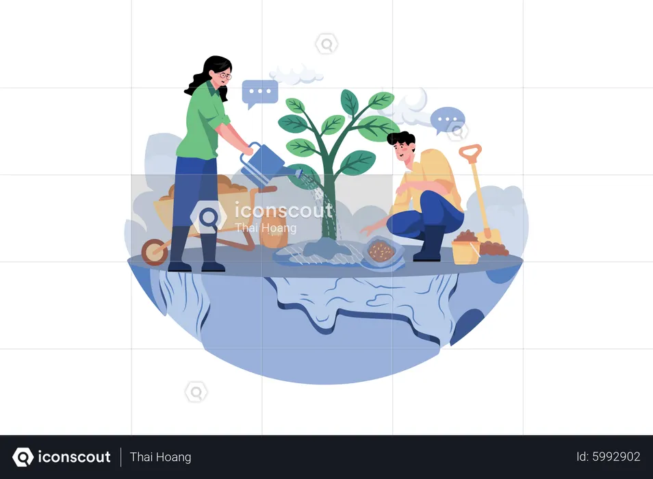 Casal plantando árvore  Ilustração