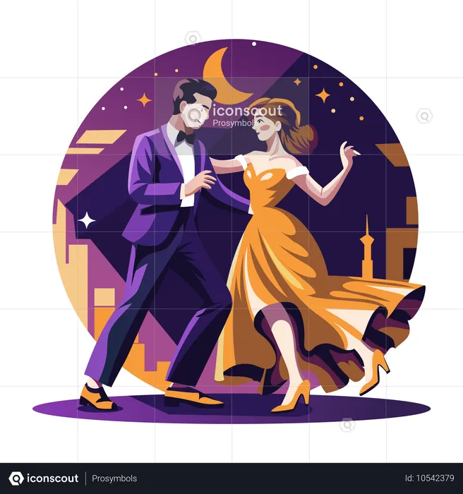 Casal romântico curtindo dança de casal  Ilustração