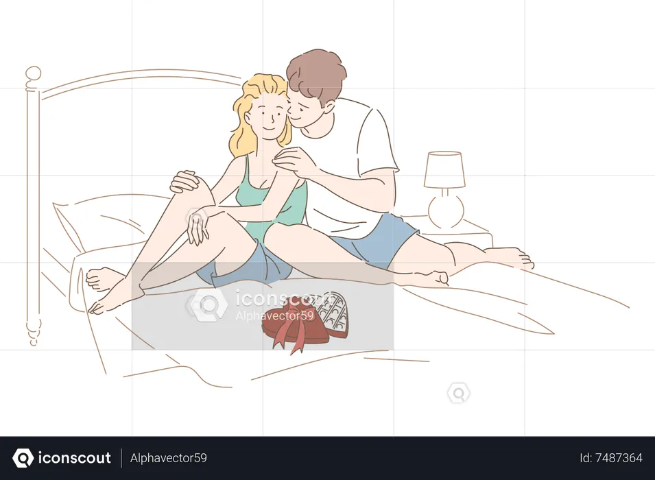 Casal romântico na cama  Ilustração