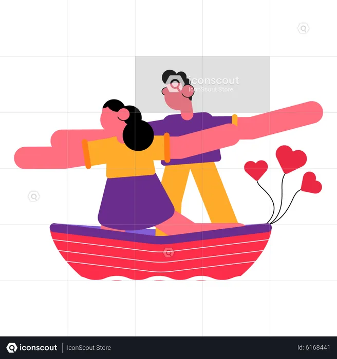 Casal romântico no barco  Ilustração