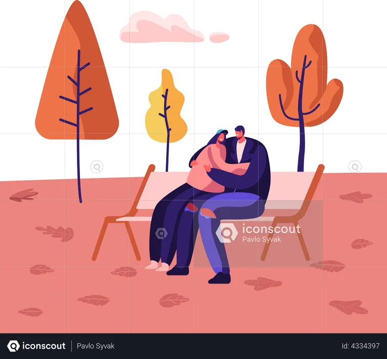 Casal se abraçando no parque  Ilustração