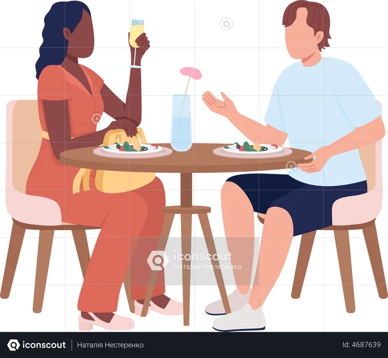 Casal sentado à mesa no restaurante  Ilustração