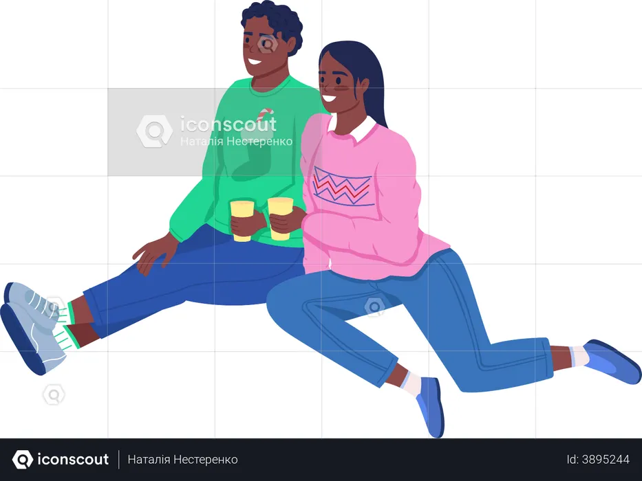 Casal sentado junto  Ilustração