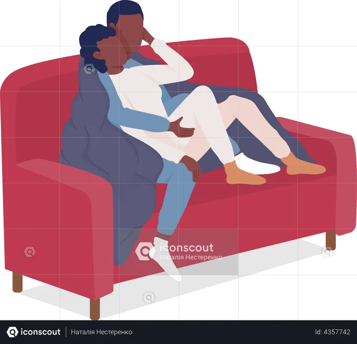Casal sentado no sofá  Ilustração