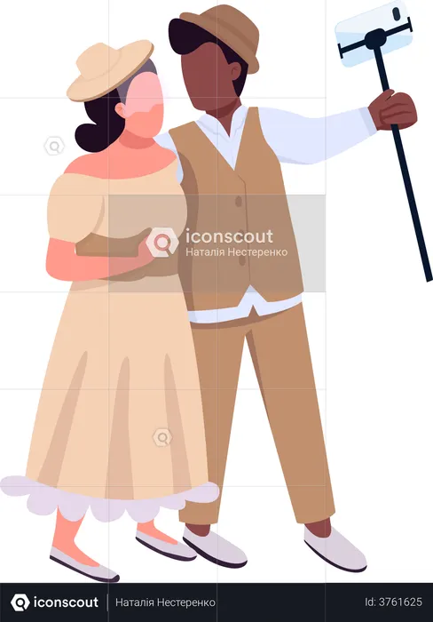 Casal tirando selfie  Ilustração