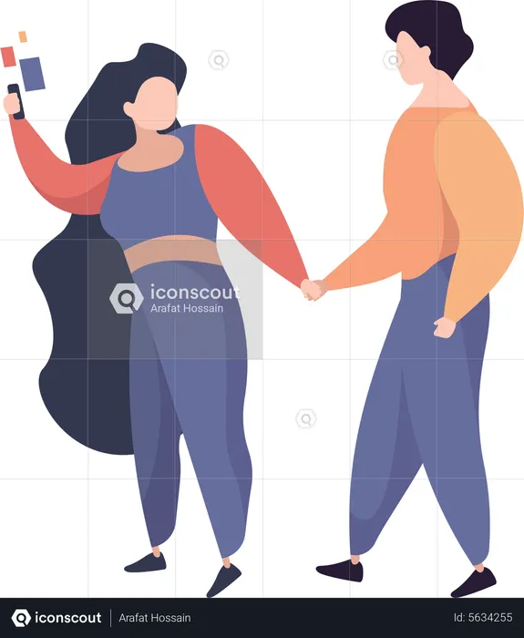 Casal tirando selfie  Ilustração