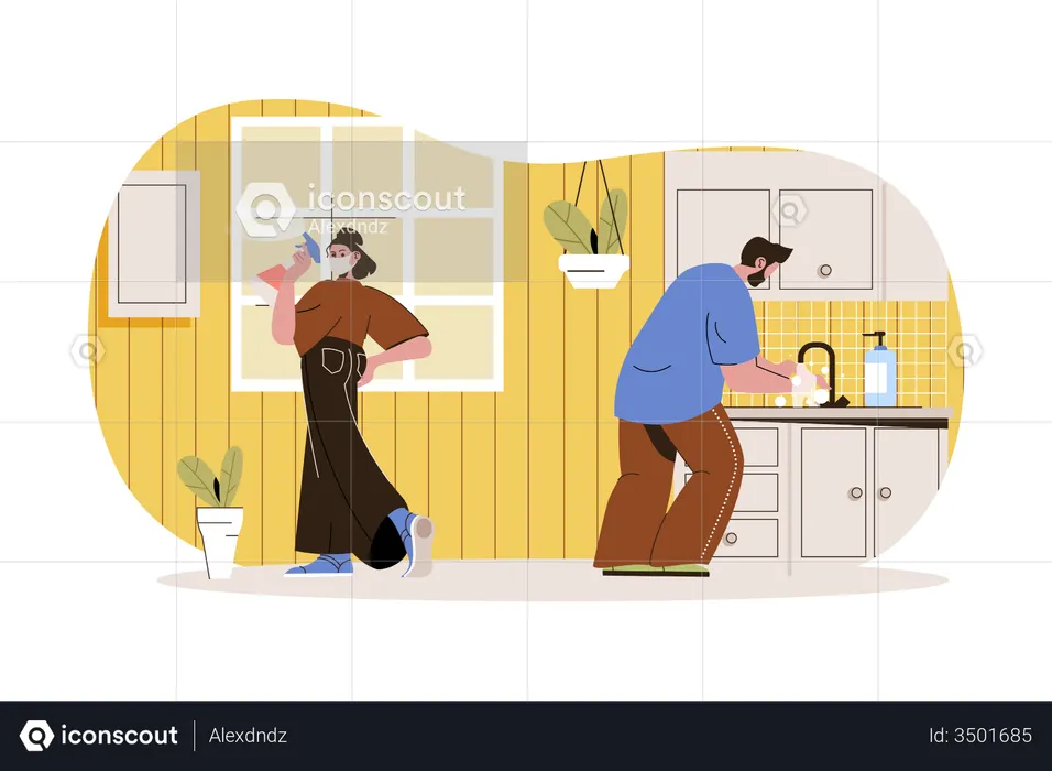 Casal tomando medidas de segurança  Ilustração