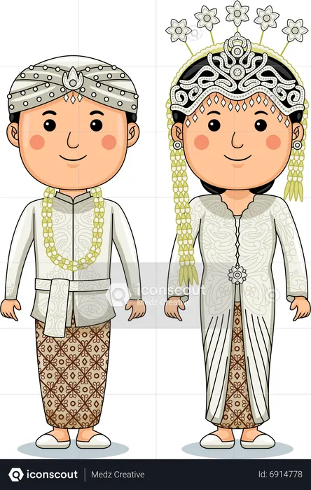 Casal usa tecido tradicional Kebaya Sudanês West Java  Ilustração