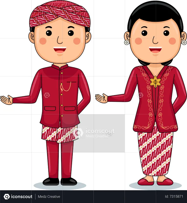 Casal usa roupas tradicionais Riau Sumatra  Ilustração