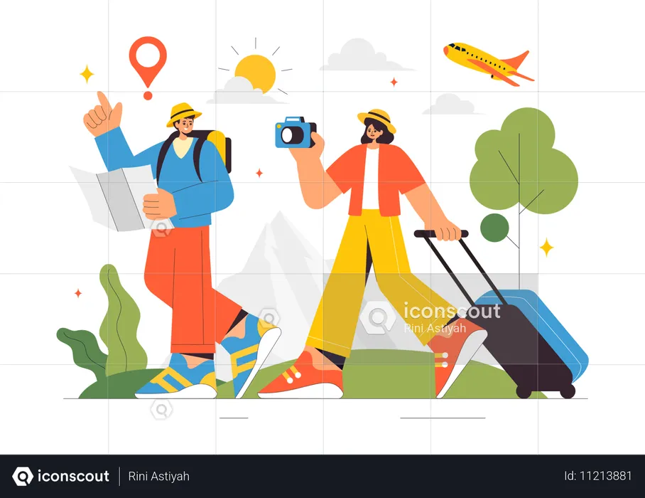 Casal viajando juntos  Ilustração