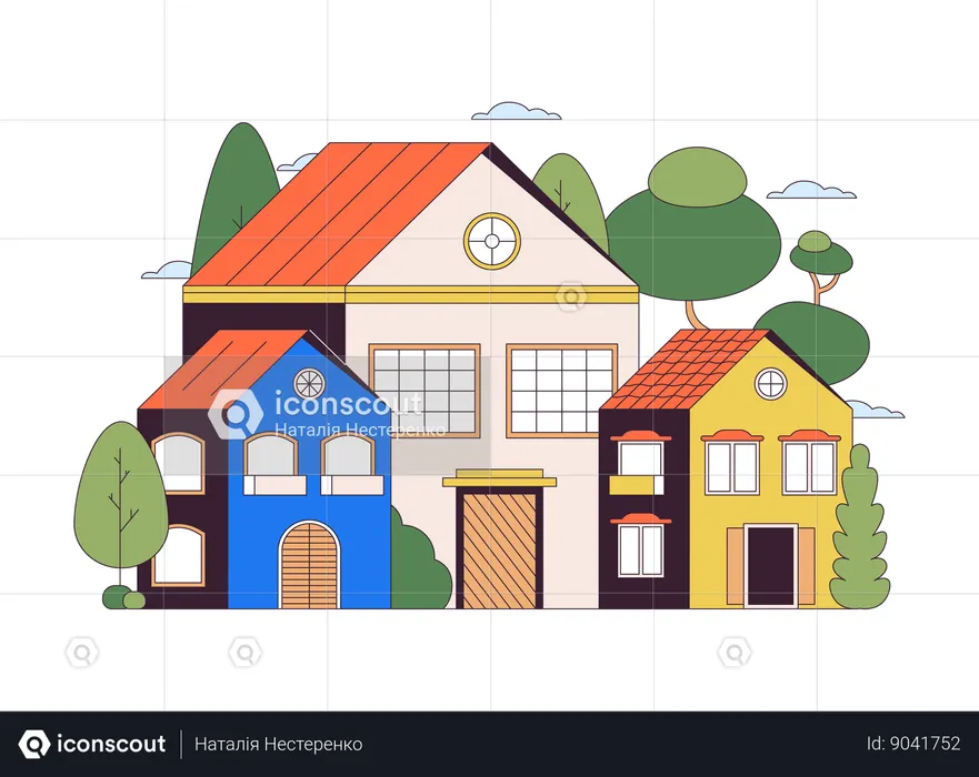 Casas suburbanas  Ilustración