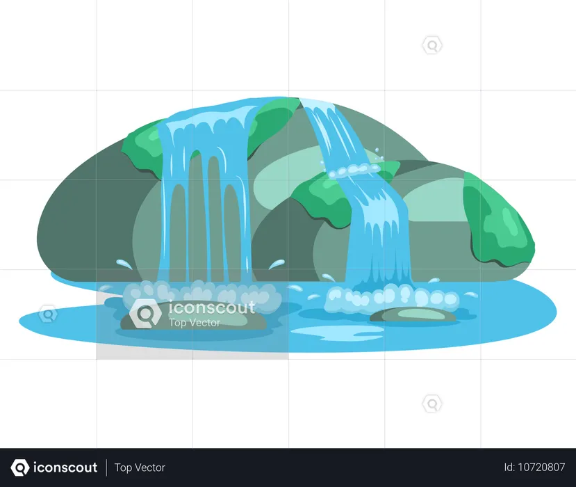 Cascada de río cayendo desde un acantilado  Ilustración