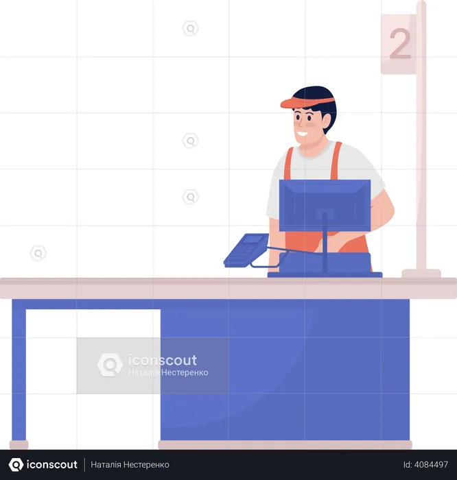 Cashier at register  Illustration