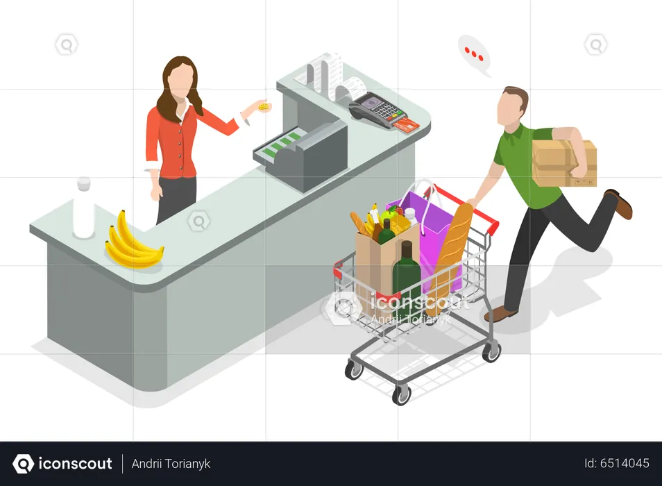 Cashier Counter In Supermarket  Illustration