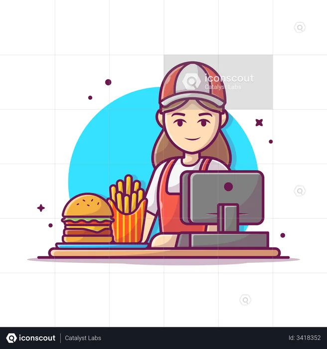Cashier giving odered food  Illustration