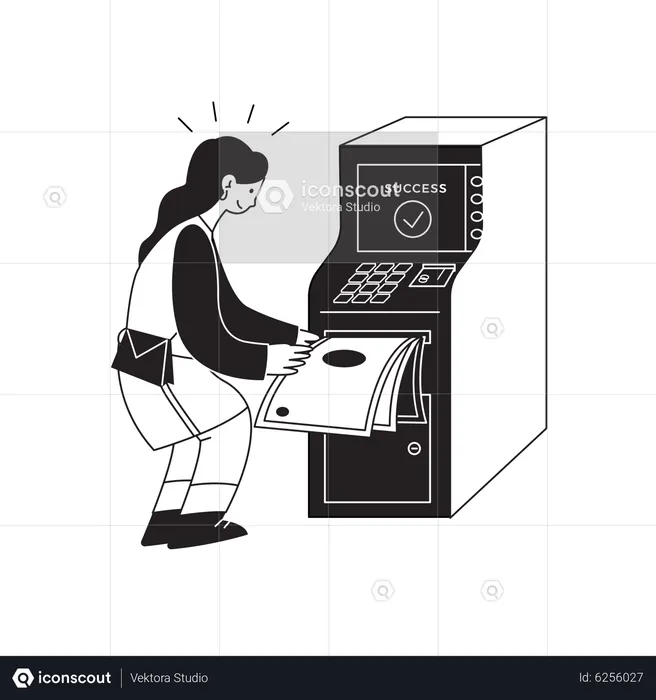 Cashing Money from ATM  Illustration
