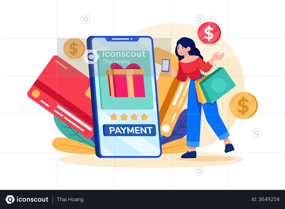 Cashless Payment for online shopping  Illustration