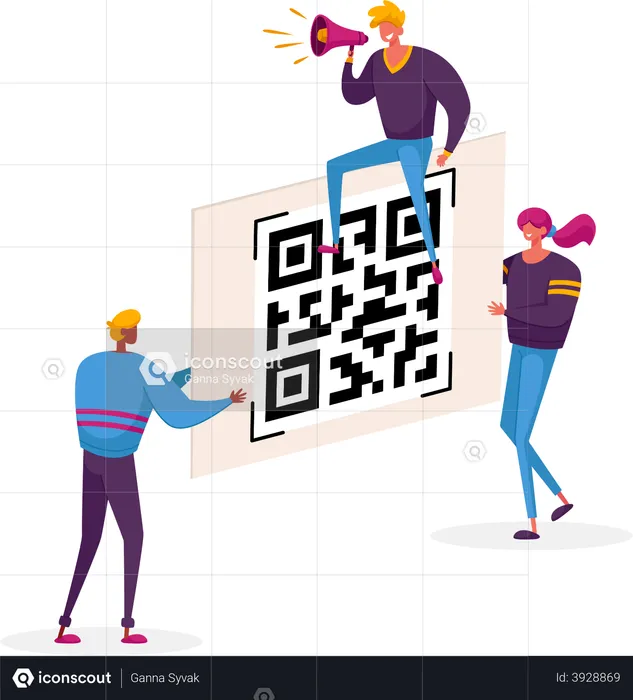 Cashless society using QR code for payment  Illustration
