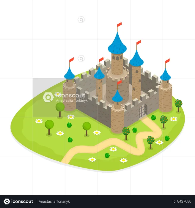 Castelo medieval de estilo antigo  Ilustração