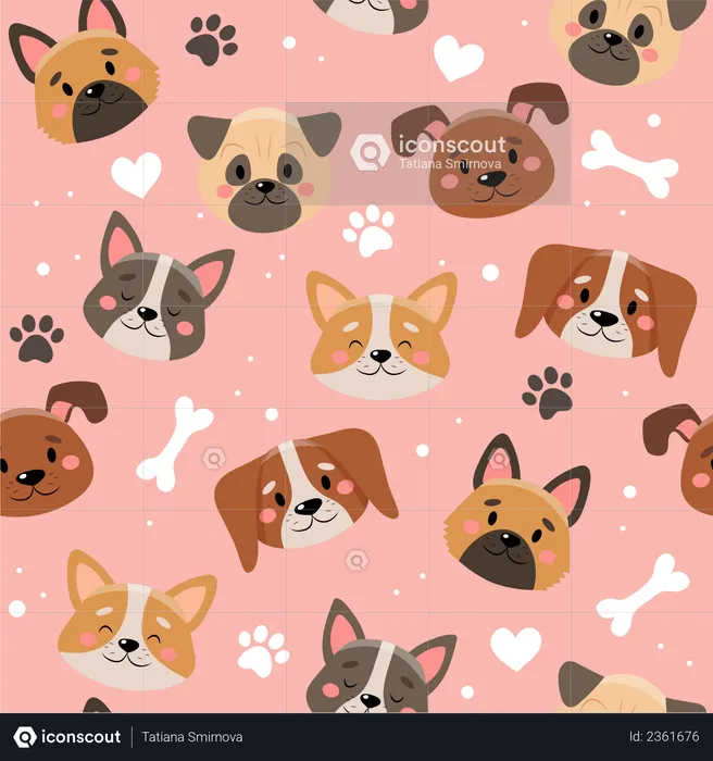 Cat and dog faces pattern  Illustration