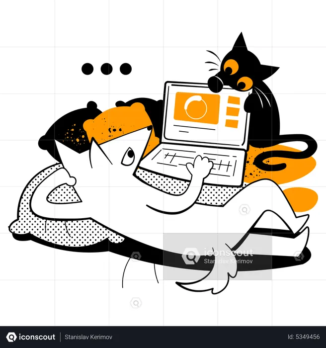 Cat and dog waiting video to buffer  Illustration