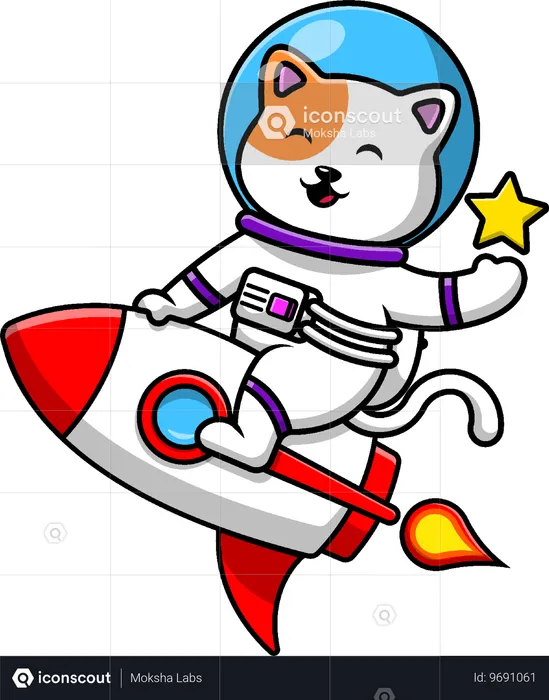 ロケットに乗る猫の宇宙飛行士  イラスト