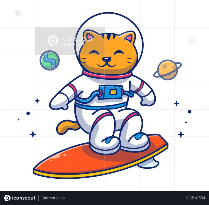 Cat doing space surfing  Illustration