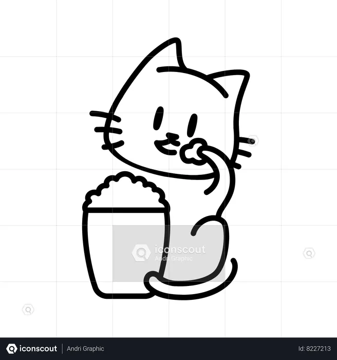 Cat eating popcorn  Illustration