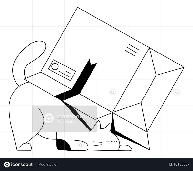 Cat getting inside delivery box  Illustration